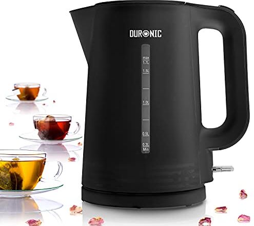 Duronic EK17 BK Bollitore acqua elettrico 2200W   Capacità 1,7 L   Spegnimento automatico   Base rotazione 360°   Filtro anticalcare   Bolli acqua nero   Per Acqua Tè Tisane Caffè   Compatto