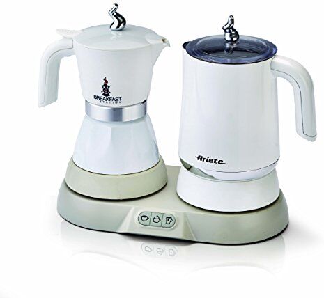 Ariete Breakfast Station 3 Prodotti in 1: Moka-Bollitore-Montalatte a Caldo e Freddo, 500W, 250Ml, 4/2 Tazze, Mantenimento Caffè in Caldo, 5 Funzioni, Bianco