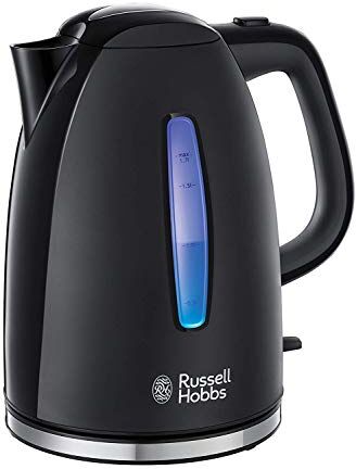 Russell Hobbs Bollitore acqua Elettrico, 1.7 L, 2400 W, Energy Saving ok, Luce Blu, Filtro anticalcare rimovibile e lavabile, Texture Plus Nero, 22591-70