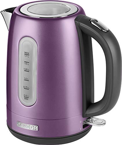 Sencor bollitore elettrico  Bollitore elettrico piccolo in acciaio inossidabile con filtro rimovibile, bollitore acqua elettrico capiente 1,7 L, kettle spegnimento automatico (Violet)