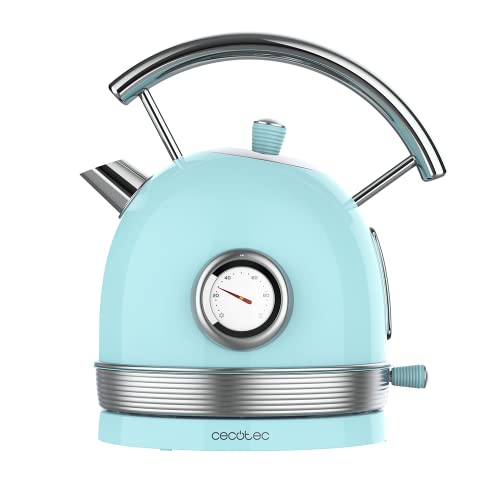 Cecotec Bollitore elettrico ThermoSense 420 Light Blue. 1,8 litri di capacità, 2200 W, misuratore di temperatura, base 360°, acciaio inox, stile vintage, blu,