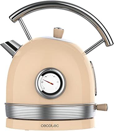 Cecotec Bollitore elettrico ThermoSense 420 Light Beige. 1,8 litri, 2200 W, misuratore di temperatura, base 360°, acciaio inossidabile, stile vintage, beige