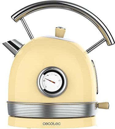 Cecotec Bollitore elettrico ThermoSense 420 Light Yellow. 1,8 litri di capacità, 2200 W, misuratore di temperatura, base 360°, acciaio inox, stile vintage, giallo,