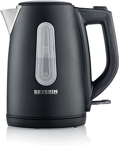 Severin WK  Bollitore Elettrico 2200 W di alta qualità con sistema Central Cordless, Teiera elettrica con filtro anticalcare e capacità di 1 litro, Bollitore per acqua, Nero