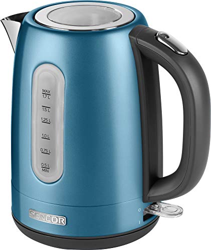 Sencor bollitore elettrico  Bollitore elettrico piccolo in acciaio inossidabile con filtro rimovibile, bollitore acqua elettrico capiente 1,7 L, kettle spegnimento automatico (Blu)