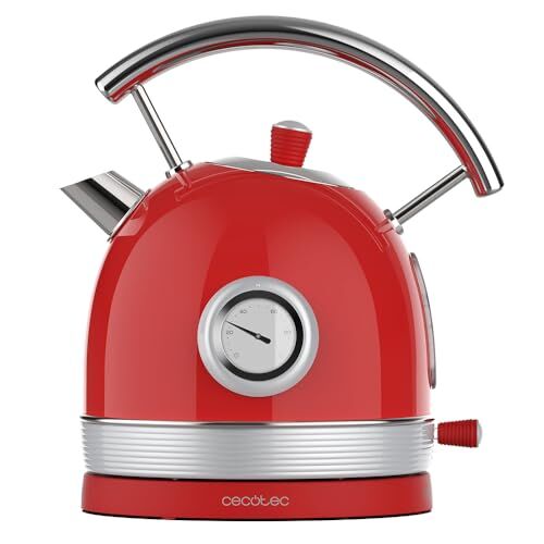 Cecotec Bollitore elettrico da 1,8 litri Thermosense 420 Vintage Light Red. 2200 W, 8 tazze da tè di capacità, misuratore di temperatura, stile vintage, base girevole a 360°, acciaio inox rosso