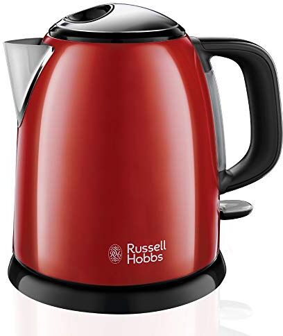 Russell Hobbs Bollitore acqua elettrico, 1 L, 2400 W, Compatto, 3 Tazze, ebollizione rapida, Filtro anticalcare rimovibile e lavabile, Bollitore da viaggio, Acciaio Inox, ColourPlus Rosso