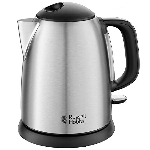 Russell Hobbs Bollitore acqua elettrico, 1 L, Filtro anticalcare rimovibile e lavabile, Resistenza nascosta, 2400 W, Meno di 1 min necessario, Acciaio, Bollitore Compatto Adventure,