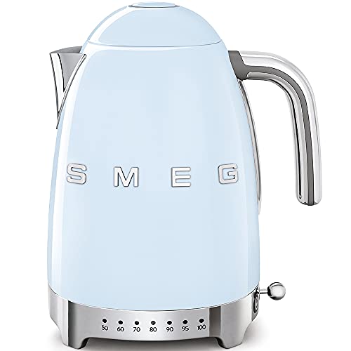 SMEG , Bollitore Temperatura Variabile  1,7L, Più Livelli di Temperatura, Filtro Anticalcare Lavabile, Autospegnimento di Sicurezza, Indicatore Livello Acqua, Potenza 2400W, Azzurro