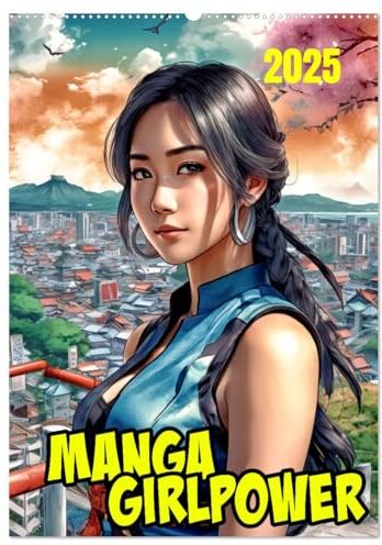 Braun Manga Girlpower (Wandkalender 2025 DIN A2 hoch),  Monatskalender: Junge Frauen auf asiatischen Comic-Abenteuer