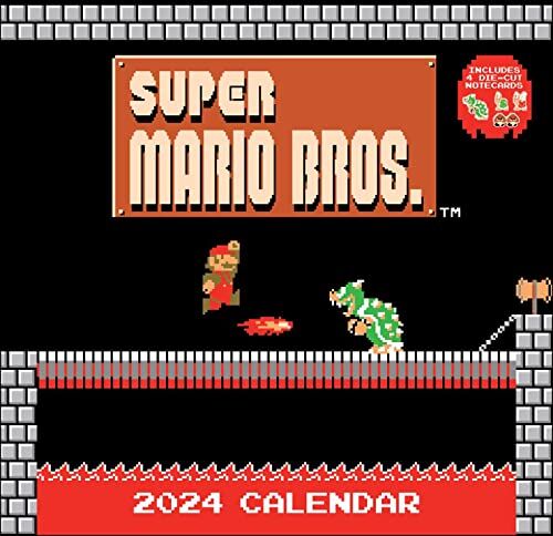 Nintendo Super Mario Bros. 8-bit Retro 2024 Wall Calendar With Bonus Diecut Notecards: With Bonus Diecut Notecards