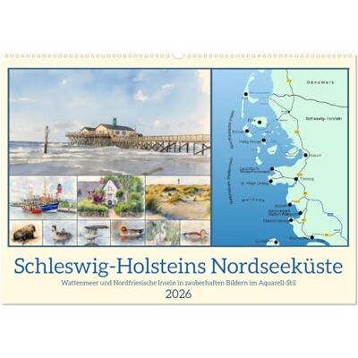 Kleemann, Claudia Schleswig-Holsteins Nordseeküste (Wandkalender 2026 DIN A2 quer), Monatskalender: Wattenmeer und Nordfriesische Inseln in zauberhaften Bildern im Aquarell-Stil Kleemann, Claudia Schleswig-Holsteins Nordseeküste (Wandkalender 2026 DIN A2 quer), Monatskalender: Wattenmeer und Nordfriesische Inseln in zauberhaften Bildern im Aquarell-Stil