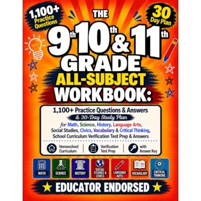 Sharp The 9th, 10th, & 11th Grade All-Subject Workbook: 1,100+ Practice Questions & Answers & 30-Day Study Plan for Math, Science, History, Language Arts, ... Curriculum Verification Test Prep & Answers Sharp The 9th, 10th, & 11th Grade All-Subject Workbook: 1,100+ Practice Questions & Answers & 30-Day Study Plan for Math, Science, History, Language Arts, ... Curriculum Verification Test Prep & Answers