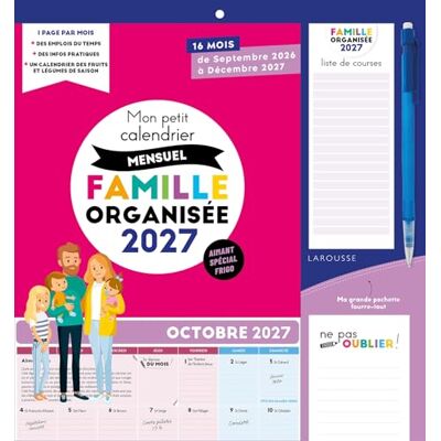 Larousse Mon petit calendrier mensuel Famille organisée: Avec 1 crayon Larousse Mon petit calendrier mensuel Famille organisée: Avec 1 crayon