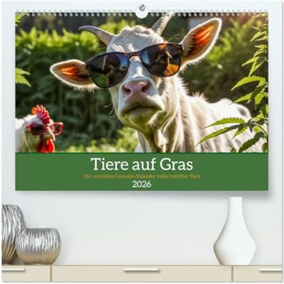 Fotografie, Mb Tiere auf Gras Der verrückte Cannabis-Kalender voller bekiffter Tiere (hochwertiger Premium Wandkalender 2026 DIN A2 quer), Kunstdruck in Hochglanz: ... Humor und chilligen Motiven fürs ganze Jahr. Fotografie, Mb Tiere auf Gras Der verrückte Cannabis-Kalender voller bekiffter Tiere (hochwertiger Premium Wandkalender 2026 DIN A2 quer), Kunstdruck in Hochglanz: ... Humor und chilligen Motiven fürs ganze Jahr.