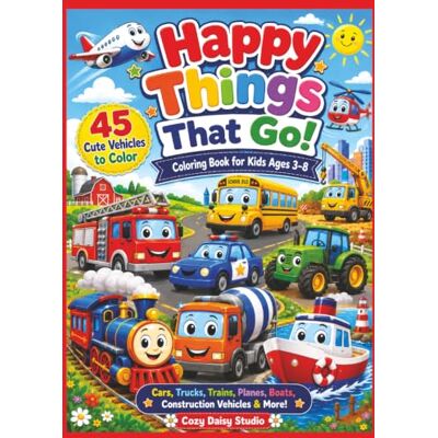 Daisy Tech Happy Things That Go! Coloring Book for Kids Ages 3-8: 45 Cute and Easy Vehicles to Color – Cars, Trucks, Trains, Planes, Boats, Construction Vehicles & More! Daisy Tech Happy Things That Go! Coloring Book for Kids Ages 3-8: 45 Cute and Easy Vehicles to Color – Cars, Trucks, Trains, Planes, Boats, Construction Vehicles & More!