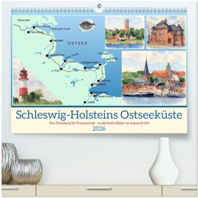 Kleemann, Claudia Schleswig-Holsteins Ostseeküste (hochwertiger Premium Wandkalender 2026 DIN A2 quer), Kunstdruck in Hochglanz: Von Flensburg bis Travemünde zauberhafte Bilder im Aquarell-Stil Kleemann, Claudia Schleswig-Holsteins Ostseeküste (hochwertiger Premium Wandkalender 2026 DIN A2 quer), Kunstdruck in Hochglanz: Von Flensburg bis Travemünde zauberhafte Bilder im Aquarell-Stil