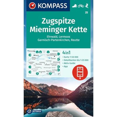 Kompass Carta escursionistica Kom 25. Zugspitze, Mieminger Kette, Ehrwald, Lermoos, Garmisch-Partenkirchen, Reutte: Wandelkaart Schaal 1 : 50.000 Kompass Carta escursionistica Kom 25. Zugspitze, Mieminger Kette, Ehrwald, Lermoos, Garmisch-Partenkirchen, Reutte: Wandelkaart Schaal 1 : 50.000