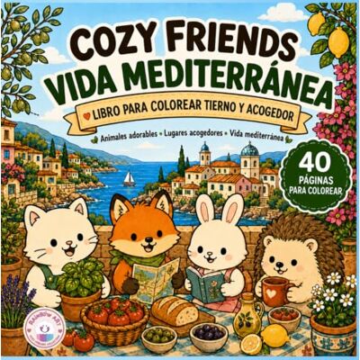 ART Cozy Friends: Vida Mediterránea: Libro para Colorear con Animales Adorables — 40 Escenas Acogedoras Inspiradas en la Vida Mediterránea ART Cozy Friends: Vida Mediterránea: Libro para Colorear con Animales Adorables — 40 Escenas Acogedoras Inspiradas en la Vida Mediterránea