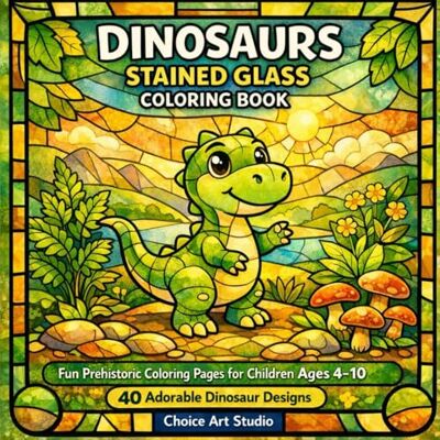 ART Dinosaurs Stained Glass Coloring Book for Kids Ages 4-10: 40 Adorable Dinosaur Designs Fun Prehistoric Coloring Pages for Children Perfect Gift for Dino Lovers ART Dinosaurs Stained Glass Coloring Book for Kids Ages 4-10: 40 Adorable Dinosaur Designs Fun Prehistoric Coloring Pages for Children Perfect Gift for Dino Lovers