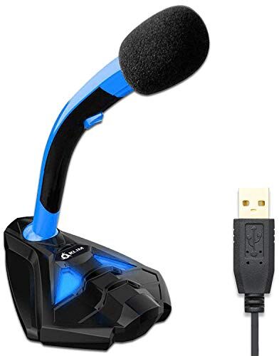 KLIM ™ Voice Microfono Desktop USB con Stand per Computer Laptop PC – Microfono Gaming Videogiochi PS4 Blu [ Nuova Versione ]