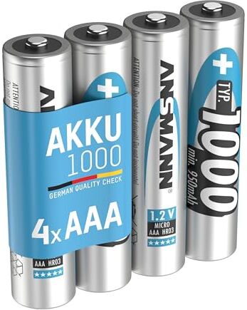 Ansmann Micro AAA Tipo 1000mAh Batteria Ricaricabile ad Alta Capacita 4x Micro AAA NiMH HR03