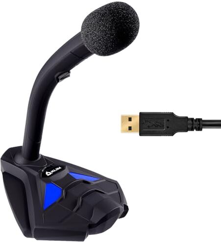 KLIM Voice V2 + Microfono USB da Scrivania + Novità Versione + Suono di Alta qualità + Registrazione e Riconoscimento Vocale, Live, Youtube, Podcast + Microfono PC Compatibile Windows Mac PS4 + Blu