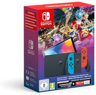 Nintendo Console Switch Modello OLED, bundle Mario Kart 8 (include il codice download di Mario Kart 8 Deluxe + 3 mesi Switch Online)