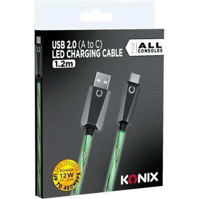 Konix Cavo USB 2.0 Type A verso Type C per PS5, Switch 2 e Xbox Series X S Ricarica rapida fino 12 watt Lunghezza 1,2 m Illuminazione LED verde Konix Cavo USB 2.0 Type A verso Type C per PS5, Switch 2 e Xbox Series X S Ricarica rapida fino 12 watt Lunghezza 1,2 m Illuminazione LED verde