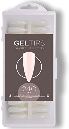 nailfor 240 Pezzi Gel Tips Stiletto Natural, 6 misure Full Cover Unghie Finte per Ricostruzioni Mani, Nails e Tip Nail art (Short Stiletto Natural)