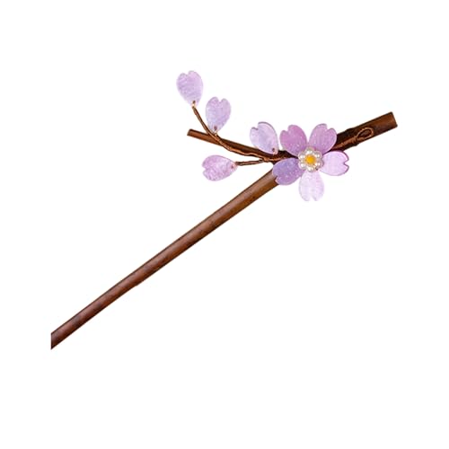 Tuelaly Elegante accessorio per capelli con fiore in vetro, stile cinese, con decorazioni, fatto a mano, con perle finte, decorazione viola