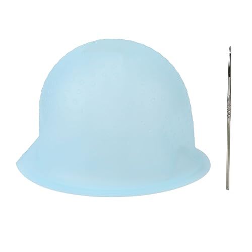 Generic Set di Cuffie per Evidenziare i Capelli in Silicone, Cuffia per Colorare i Capelli con Ago a Gancio, Trasparente, Riutilizzabile, Cappello per Tinture per Capelli, Kit per (BLUE)