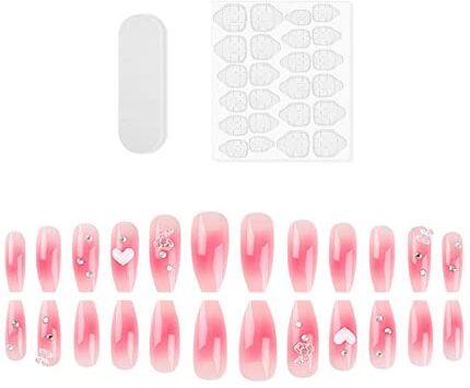 Generic Huajiaxihuan Nail Art, 1 set di unghie finte, design sfumato, impermeabile, in ABS, per unghie lunghe e finte di lusso, per manicure