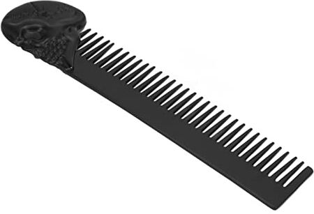 Generic Pettine da Barba in Acciaio Inossidabile con Manico a Forma di Teschio Strumento per lo Styling per Baffi e Capelli da Uomo Cura dei Capelli Fini o Sottili, Manico (BLACK)