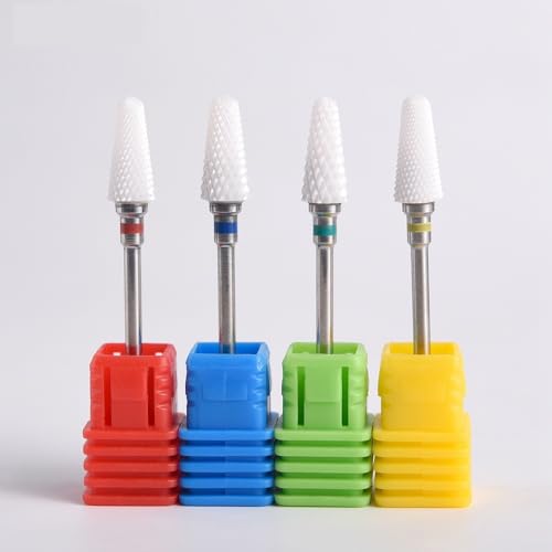 KADS Set di 4 punte per trapano per unghie in ceramica, 3/32 pollici, professionali, in acrilico, per manicure, pedicure, cuticole, gel e lucidatura delle unghie (a forma di ombrello)