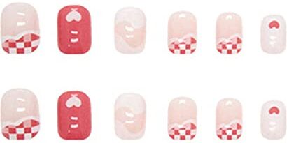 Generic 24 unghie rosa per manicure da spingere per nail art starter unghie finte a lunga durata, 24 unghie finte a forma di cuore carino, per nail art principianti