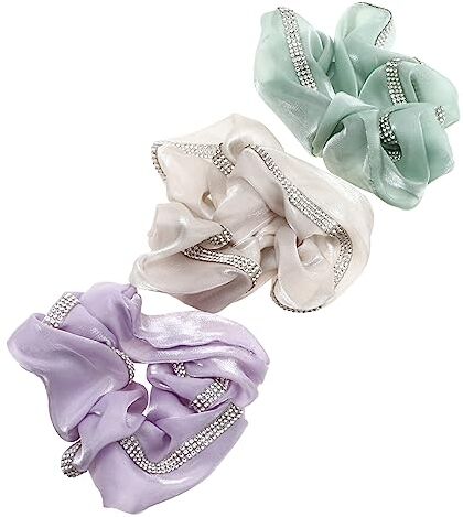 FRCOLOR Elastici Per Ragazze 3 Pz Per Diamantata Cravatta Per in Pizzo Cravatta Scrunchie Di Seta Elastici Con Paillettes Cravatte Floreali Scrunchy Maglia Diamante Natale Mancare