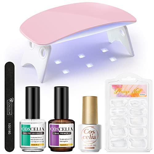 COSCELIA Nail Gel Kit Manicure Tools 9W, UV / LED Nail Lampada Nail Prep Nail Desiccant con Unghie Finte Tool Kit