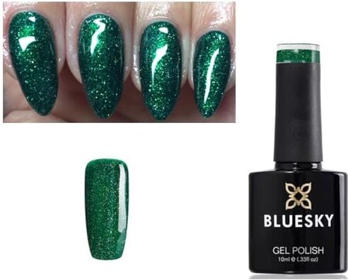 BLUESKY Natale elfo verde glitter smalto gel UV LED soak off 10 ml plus 2 Homebeautyforyou Shine Wipes