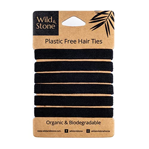 Wild & Stone Confezione da 6   Elastici per capelli 100% biodegradabili e privi di plastica   100% cotone biologico e gomma naturale di origine vegetale   Fermacoda che non lascia pieghe (nero)