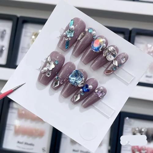 Generic Smalto per unghie fatto a mano, rosa carina farfalla lunga a forma di becco d'anatra nail art, riutilizzabili, unghie finte staccabili, 10 pezzi (colore: 3201, taglia: L)