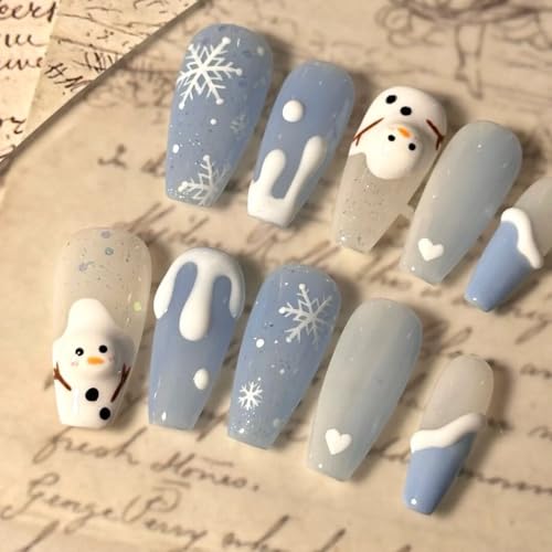 Generico Nail art natalizia realizzata artigianalmente con armatura, pupazzo di neve blu fresco e carino, cerotto for fototerapia staccabile 10 pezzi (Color : S)