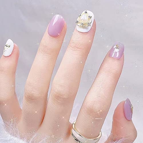 Ceboic Unghie Finte Corte Fatto a Mano, Acrygel Unghie Finte con Colla, Set Unghie Finte Bianco e Rosa per Donne e Ragazze Uso Quotidiano e di Festa, 10 pezzi Press on Nails