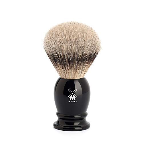 MÜHLE Classic Pennello da barba, punta argentata, in resina pregiata, colore: Nero