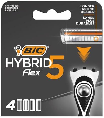 BIC Hybrid 5 Flex, Confezione da 4 testine per rasoio da uomo snodabili a 5 lame in titanio con nanotecnologia