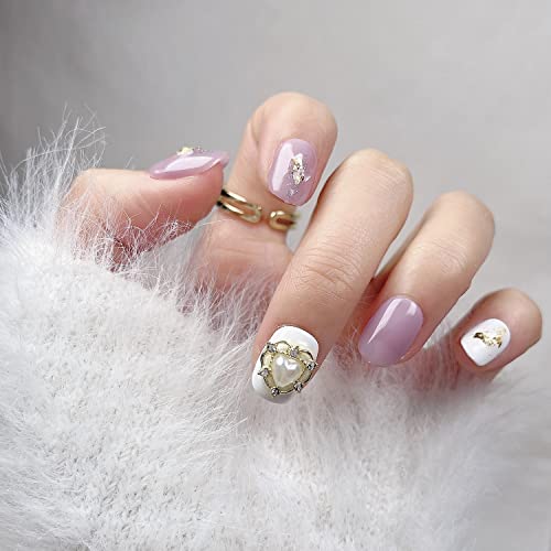 Ceboic Unghie Finte Corte Fatto a Mano, Acrygel Unghie Finte con Colla, Set Unghie Finte Bianco e Rosa per Donne e Ragazze Uso Quotidiano e di Festa, 10 pezzi Press on Nails