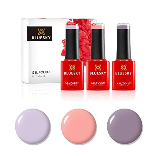 BLUESKY Smalto semipermente per Unghie Kit in Gel, Spring, Just Ride SS2001, Tulip Lover SS2008, Out and About SS2010, 3 x 5 ml (Soak off UV/LED Gel) Rosa, Viola 15 ml