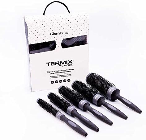 Termix Evolution XL Pack di 5 spazzole per capelli rotonde, 3 cm più lunghe, che riducono i tempi di asciugatura, fibre ionizzate e tubo antiaderente. Comprende i diametri 17, 23, 28, 32 e 43