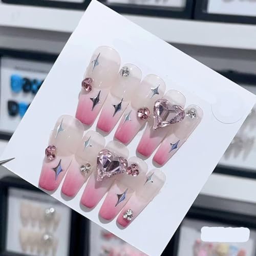 Generico Smalto for unghie fatto a mano, nail art a forma di becco d'anatra lungo con farfalla rosa carina, unghie finte riutilizzabili e staccabili, 10 pezzi (Color : 3409, Size : M)