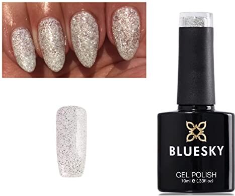 BLUESKY Smalto gel per unghie con glitter argentati, scegli il tuo gel per unghie UV LED soak off più desiderato, 10 ml (verde chiaro bianco e argento)